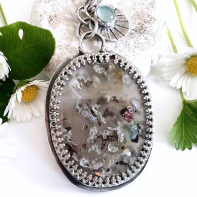 Chrysokoll Native Kupfer Chalcedon, Charm, Halskette, Aqua Chalcedon, Shell, Muschel, Shell, Ocean, Silber, Sommer
