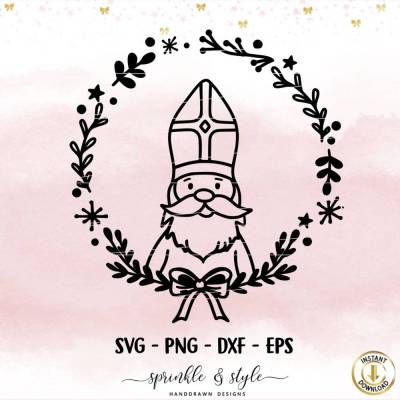 Plotterdatei Nikolaus SVG – Weihnachtsmann Kranz Adventskalenderzahlen für Cricut & Silhouette