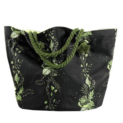 Shopper Einkaufstasche abwaschbar – Grüne Rosen | Praktisch & Elegant