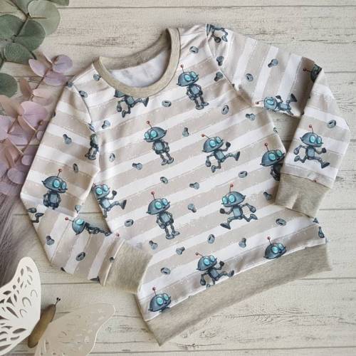 Roboter Sweatshirt für Kinder, Gestreifter Pullover mit Robotermotiv, Wunschgröße 74 - 92