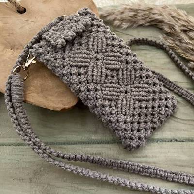 Makramee Handytasche Crossbody Cocoa Bean – Nachhaltige Handy Umhängetasche aus OEKO-TEX Garn