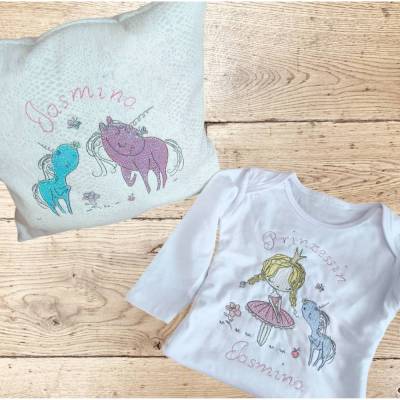 Stickdatei Prinzessin und Einhorn – Set 2580 | Liebevolle Maschinenstickerei für Kissen & Shirts
