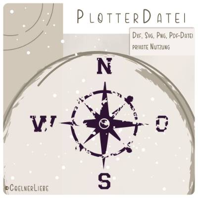 Plotterdatei Windrose im Vintage-Stil – Maritimes Abenteuerdesign für DIY-Projekte