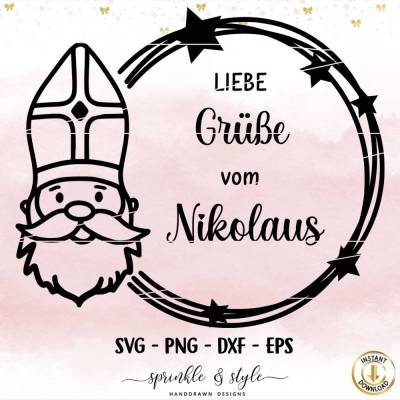 Plotterdatei Nikolaus SVG – Weihnachtsmann Nikolaus im Kranz Adventskalender - Cricut & Silhouette