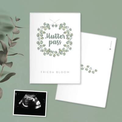 Mutterpasshülle personalisiert mit Namen – Schutzhülle für Mutterpass »Eukalyptus« – Geschenk zur Schwangerschaft