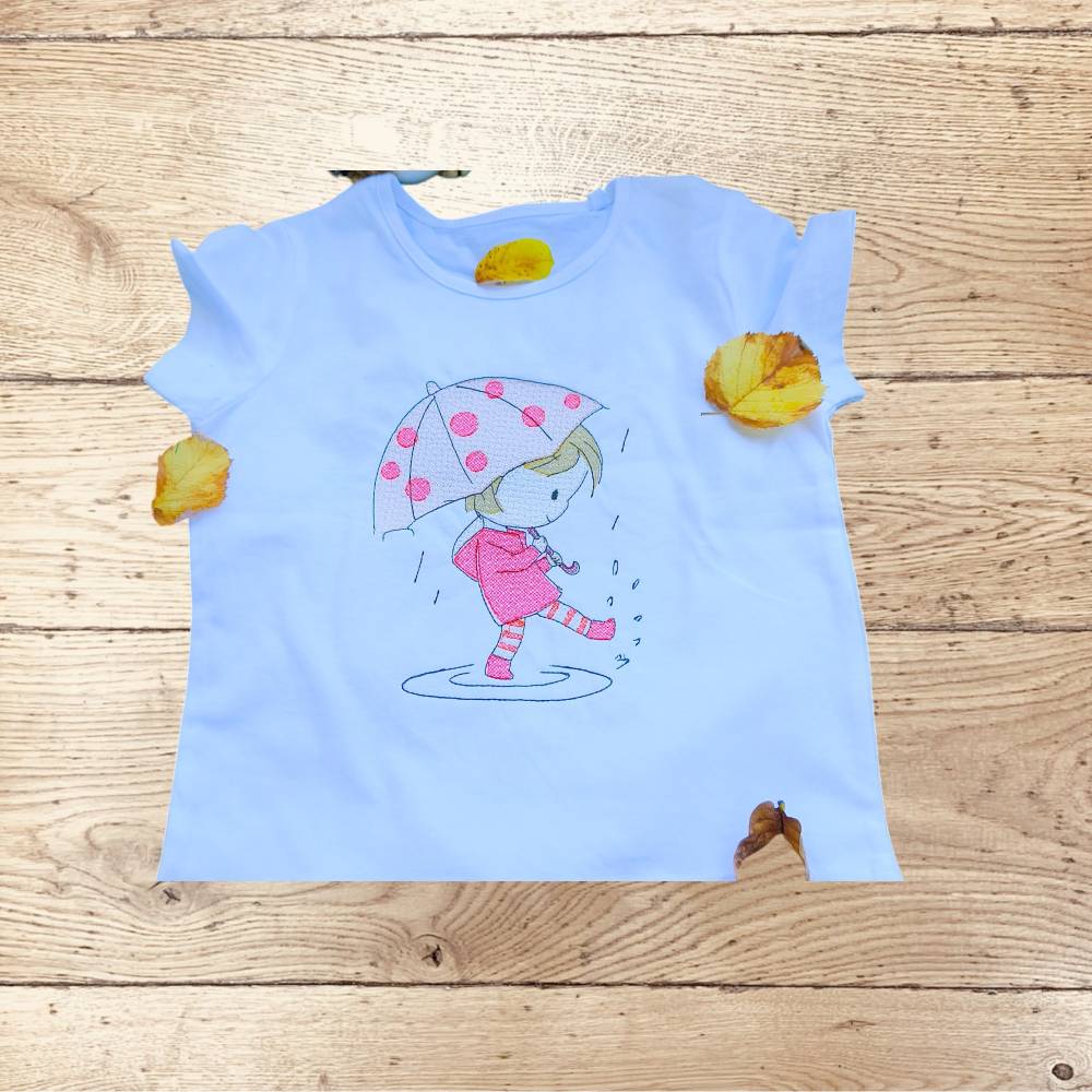 Stickdatei Herbst Mädchen mit Regenschirm – Set 2559/1 für Maschinenstickerei Bild 1