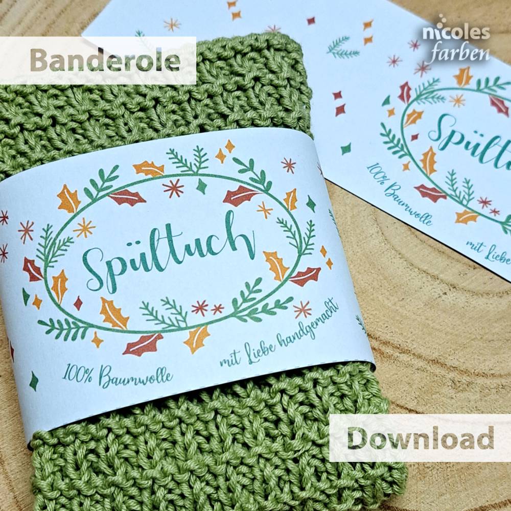 Geschenkverpackung für Spültücher –Weihnachtliche Banderole zum Selbstausdrucken - Printable Download Datei Bild 1