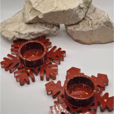 LED Teelichthalter Schneeflocke 2er Set dunkel rot