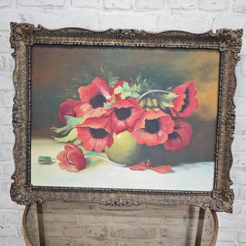 Ölgemälde Mohnblumen Tabor 1950er Jahre Stillleben Öl auf Hartfaserplatte im Barockrahmen signiert Vintage Wandbild Blum