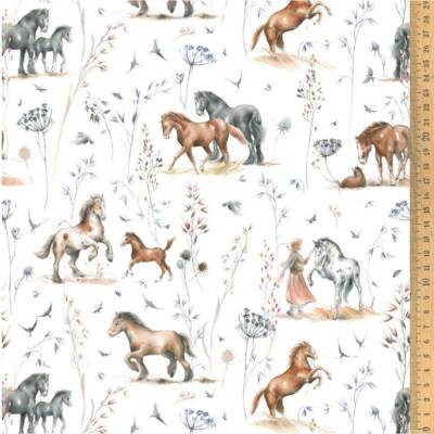 Baumwollstoff Wiesenwind und Pferdeglück – Pferde-Motiv, OEKO-TEX,  acufactum by Sophia Drescher - ab 30 x 145 cm