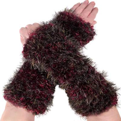 Handgestrickte Armstulpen XXL – Magenta, Anthrazit, Gold, Braun – Extra lang & flauschig