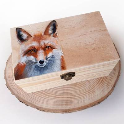 Handbemaltes Schatzkästchen Fuchs – Personalisierbare Schmuck- & Erinnerungsbox aus Holz