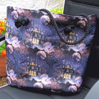 Shopper Einkaufstasche abwaschbar Gruselschloß Halloween – robust, groß & abwaschbar