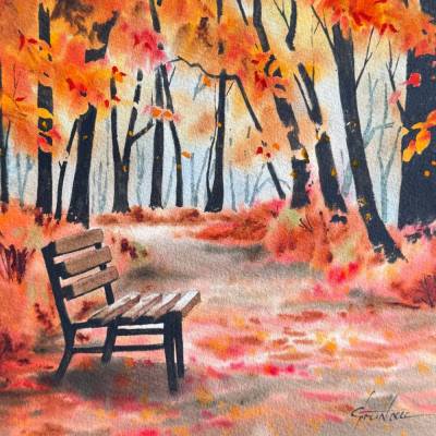 Original Aquarell "Herbstpfad"  | 23 × 31 cm