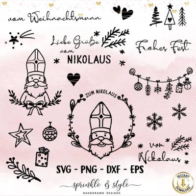 Plotterdatei Nikolaus svg, Plotterdatei Weihnachten, Cricut, Adventskalenderzahlen svg, Weihnachtsmann, Plotter Sterne