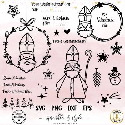 Plotterdatei Nikolaus svg, Plotterdatei Weihnachten, Cricut, Adventskalenderzahlen svg, Weihnachtsmann, Plotter Sterne