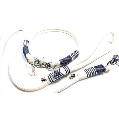 Hundehalsband mit Karabinerverschluss | Kurzleine in 1,2m | Tauhalsbandset in cremeweiß für Hochzeiten