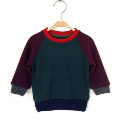 Babypullover Größe 68 aus Kaschmir und Wolle in dunkelgrün und weinrot / Upcycling Kaschmirwollpullover für Babys