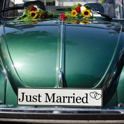 Just Married Schilder 2er Set – Hochzeit Auto Deko, Herzen, Hochzeitskennzeichen, Fotorequisite für Brautpaar & Hochzeit