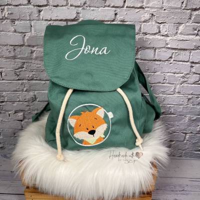Kinder Rucksack mit Fuchs-Motiv & Namen bestickt I Kita Tasche personalisiert I 5 Farben I Kindergartenrucksack 