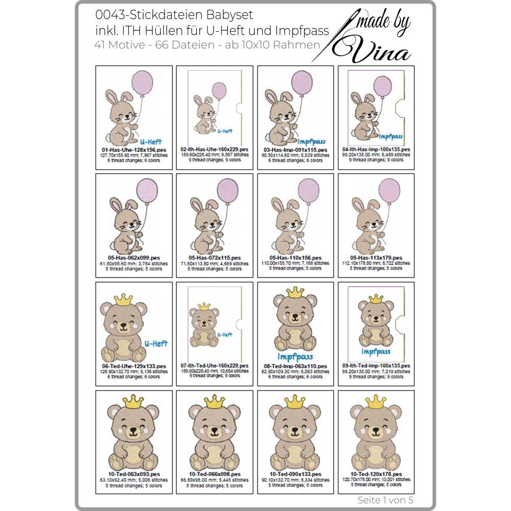 Stickdateien Babyset im Shabby Stil – 41 Motive & ITH-Hüllen ab 10x10 Rahmen Bild 3