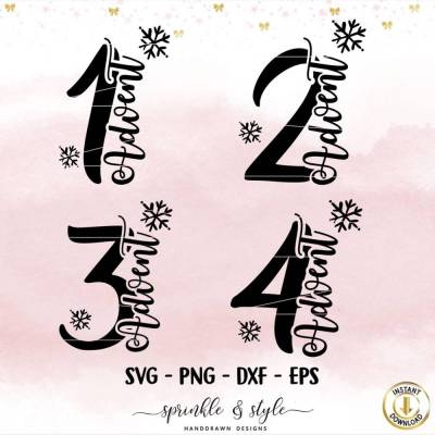 Plotterdatei Weihnachten SVG, Adventskalenderzahlen 1-4, PNG, DXF, Digitaler Download für Cricut & Silhouette
