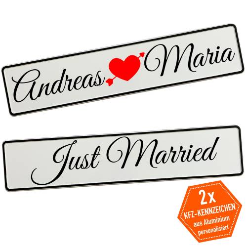 Kennzeichen Hochzeit mit Namen Deko Hochzeitsauto Hochzeitskennzeichen selbst gestalten Motiv Herz Pfeil
