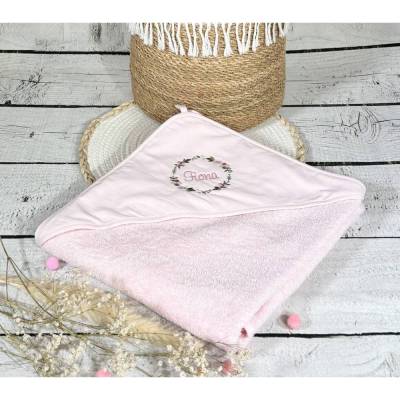 Kapuzenbadetuch XXL personalisiert 100 x 100 cm Blumenkranz Handtuch Geschenk zur Geburt Taufe Geburtstag Badetuch