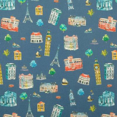 Baumwolle mit Wahrzeichen von Städten jeansblau(1m/10,00€)
