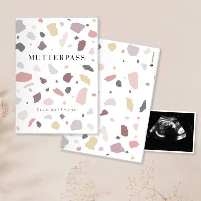 Mutterpasshülle personalisiert mit Namen – Schutzhülle für Mutterpass »Terrazzo Muster« – Geschenk zur Schwangerschaft