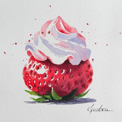 Original Aquarell "Erdbeertraum" | 23 × 31 cm