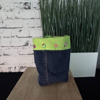 Wende Utensilo aus Jeans und Baumwollstoff – Upcycling Unikat mit Jeanstasche