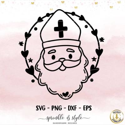 Plotterdatei Nikolaus SVG – Weihnachtsmann Nikolaus im Kranz Adventskalender - Cricut & Silhouette