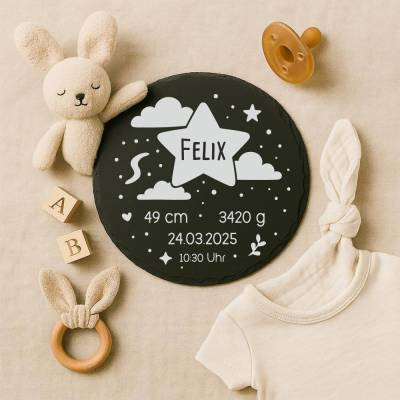 Geschenk zur Geburt oder Taufe – Personalisierte Schiefertafel zur Geburt – mit Namen & Geburtsdaten