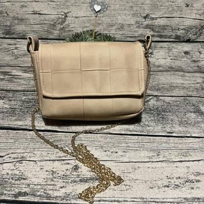 Kleine Handtasche-beige-Kunstleder-Ausgehtasche-Umhängetasche-