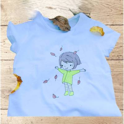 Stickdatei Herbst Mädchen mit Blätter – Set 2559/3 | Maschinenstickerei