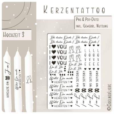 Kerzentattoos Hochzeit Stabkerzen – DIY Druckvorlage & gewerbliche Nutzung | Design 3