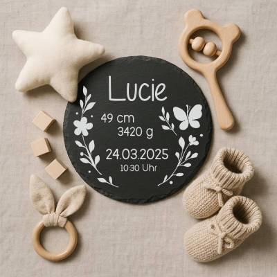 Geschenk zur Geburt oder Taufe – Personalisierte Schiefertafel zur Geburt – mit Namen & Geburtsdaten