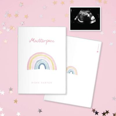 Mutterpasshülle personalisiert mit Namen – Schutzhülle für Mutterpass »Regenbogen«  – Geschenk zur Schwangerschaft