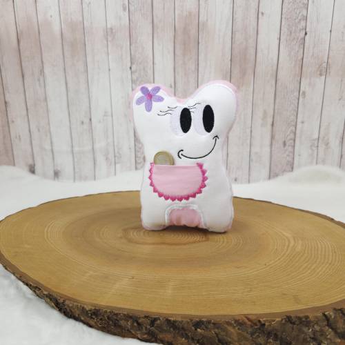 Zahnfeekissen Zahn rosa mit Tasche – 18cm x 13cm Geschenk für Kinder Wackelzahn