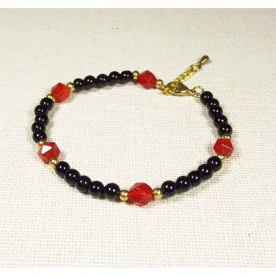 Perlenarmband HERBSTZAUBER – Onyx, Karneol & Messing im Boho-Stil mit Verlängerung (2480)