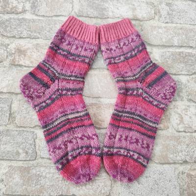 Handgestrickte Socken Größe 36/37 – Rosa Pink, Verspielt, Prinzessin, Unikat