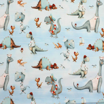 Bio-Jersey -Meerdinos von Eda & Mo- Stoffonkel, Meterware, GOTS, Baumwolljersey, Kinderstoff, Bekleidungsstoff, Kinder