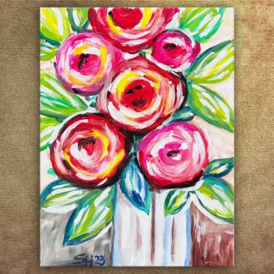Abstrakte Blumen handgemalt – Acryl auf Leinwand, 40x30cm, signiertes Unikat