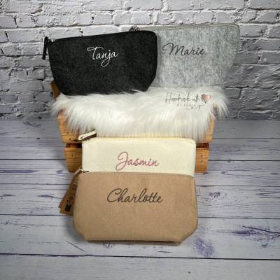 Filztasche personalisiert I Kosmetiktasche mit Namen bestickt I Stiftemäppchen I 4 Farben wählbar