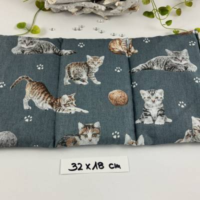 3-Kammer Körnerkissen 32x18cm, Wärmekissen & Kühlkissen mit Bio-Weizen,grau/Katzen