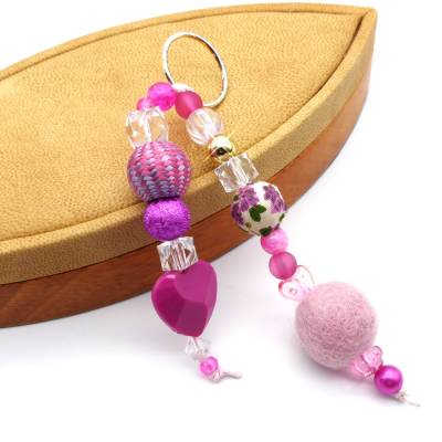 Taschenanhänger, rosa, Herz, Filzperle, Schlüsselring, 12 cm, Doppelstrang, Gastgeschenk