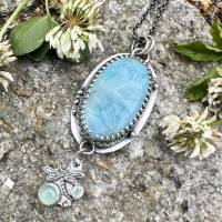 Larimar Anhänger, Libelle, Aqua Chalcedon, Charm, sky blue Topas, 925 Sterling Silber Halskette, Meer Schmuck, Strand