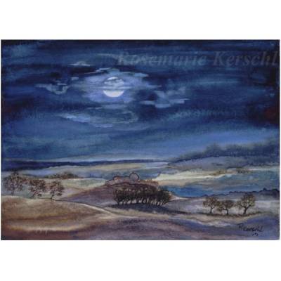 Aquarell handgemalte Landschaft "Nacht" – Unikat 30 cm x 40 cm Querformat