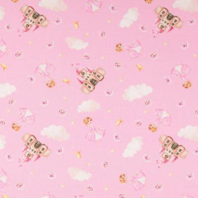  Baumwolle merzeresiert, Prinzessin mit Schloss rosa  (1m/10,00€)